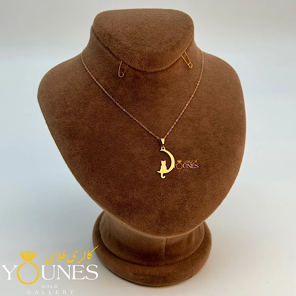 آویز ماه و گربه طلا لیزری